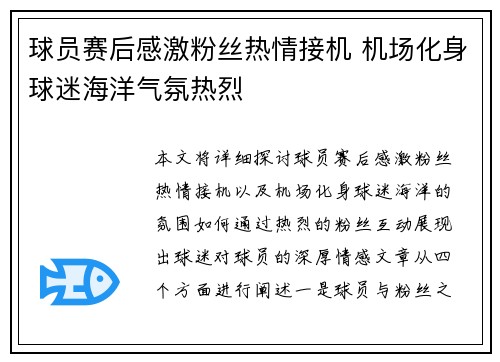 球员赛后感激粉丝热情接机 机场化身球迷海洋气氛热烈
